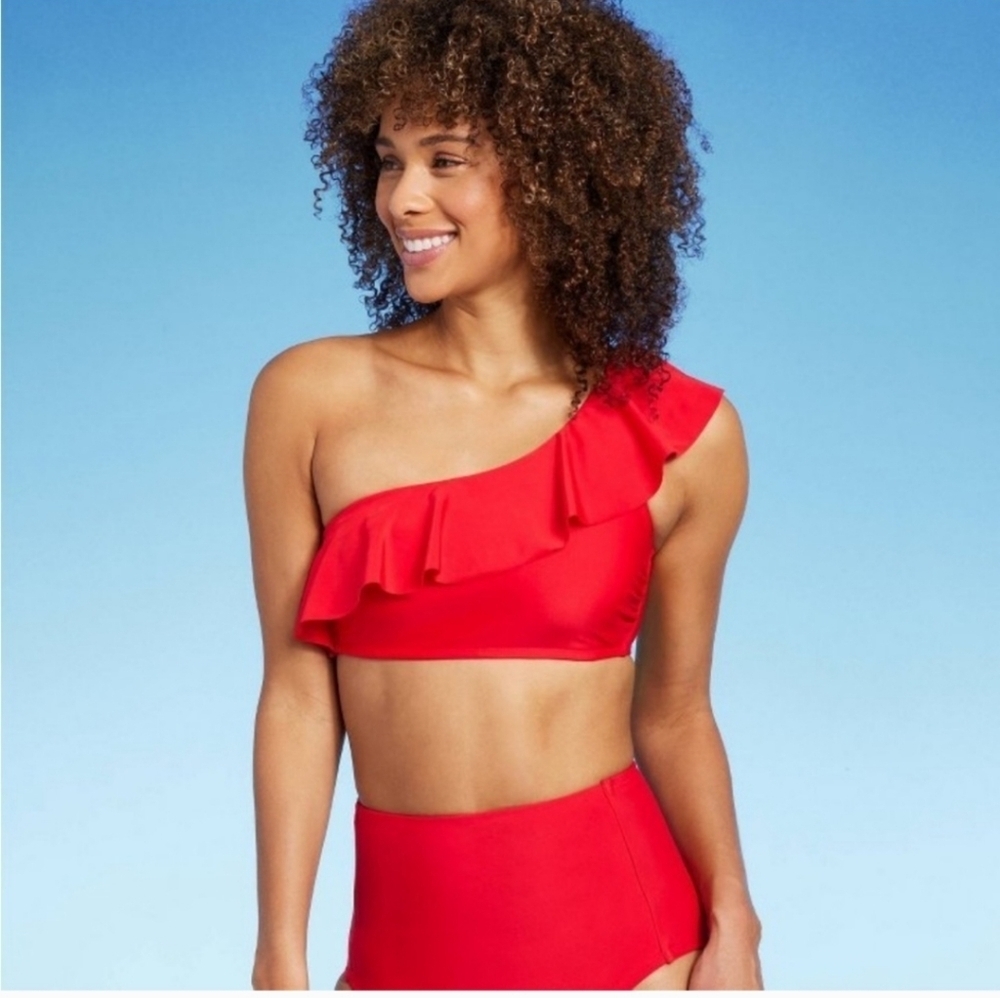 Women's One Shoulder Flounce Bikini Top - Kona Sol - Red - Size S (4-6)
